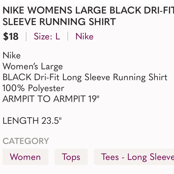 NIKE WOMENS LARGE BLACK DRI-FIT LONG SLEEVE RUNNING SHIRT - Picture 8 of 8